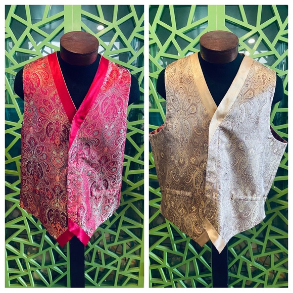 NEW! Beautiful Asian Paisley Print Fully REVERSIBLE Satin Vest - 2xl - Picture 1 of 7